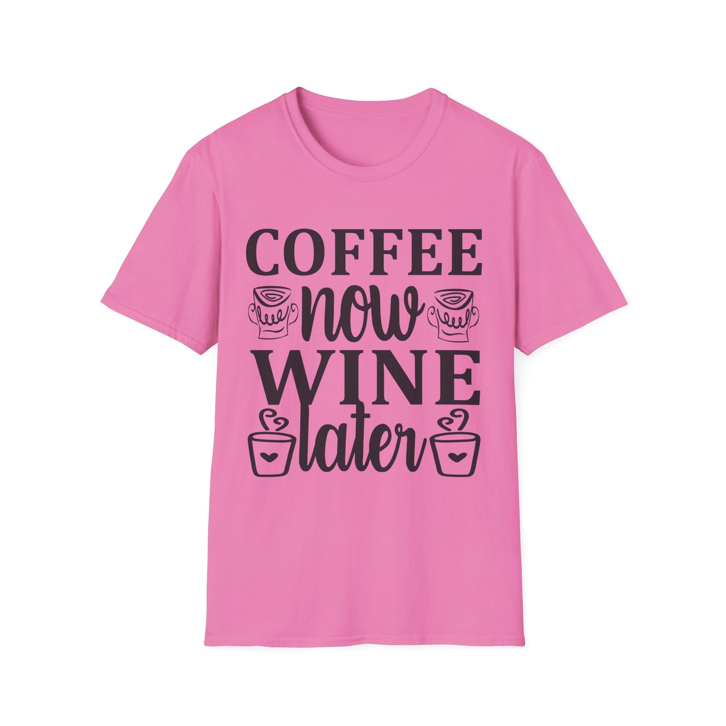 coffee now wine later pink tee