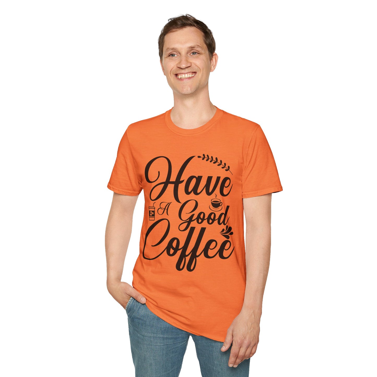 printed coffee orange t-shirt for men