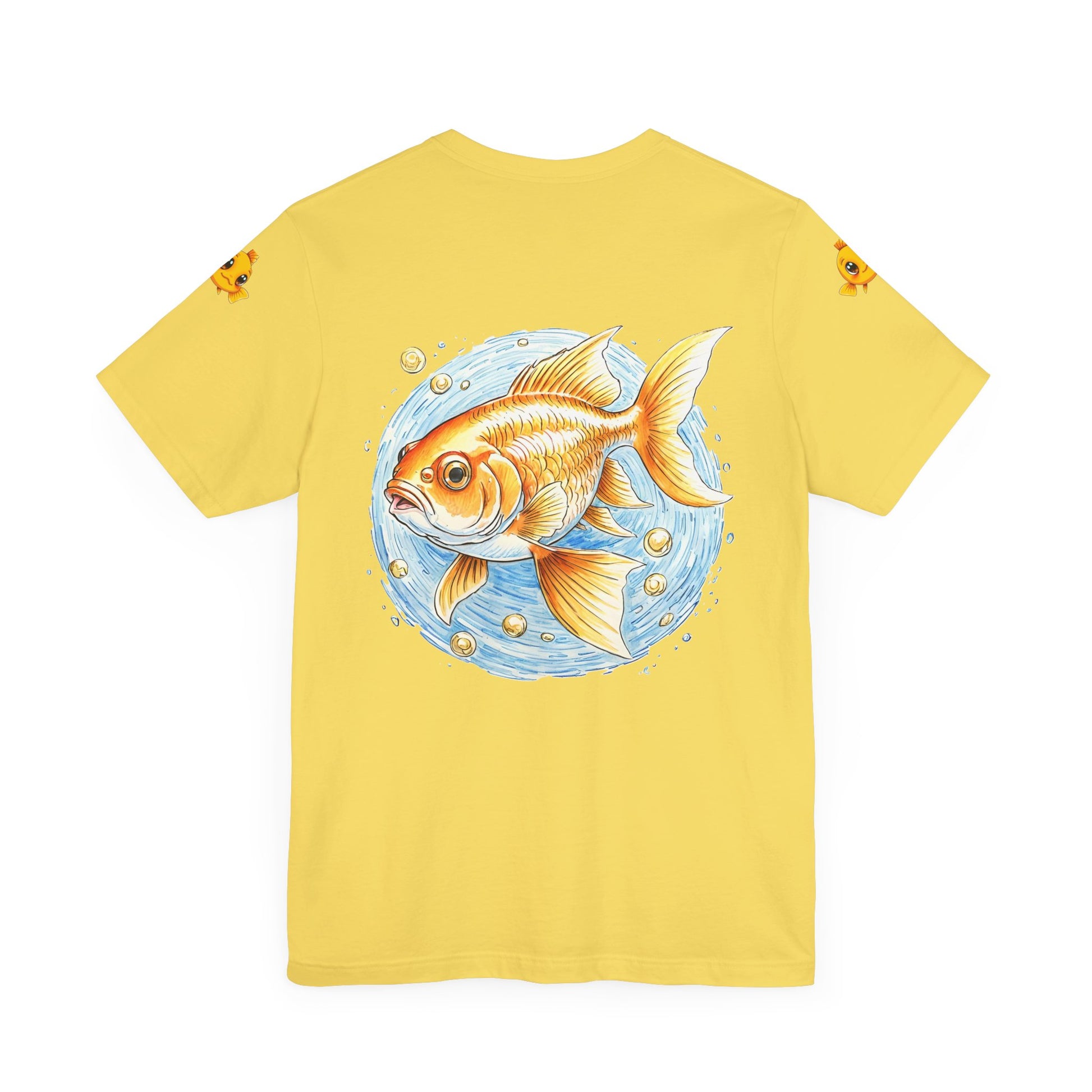 fish printed_Unisex_yellow_Sleeve_T-shirt