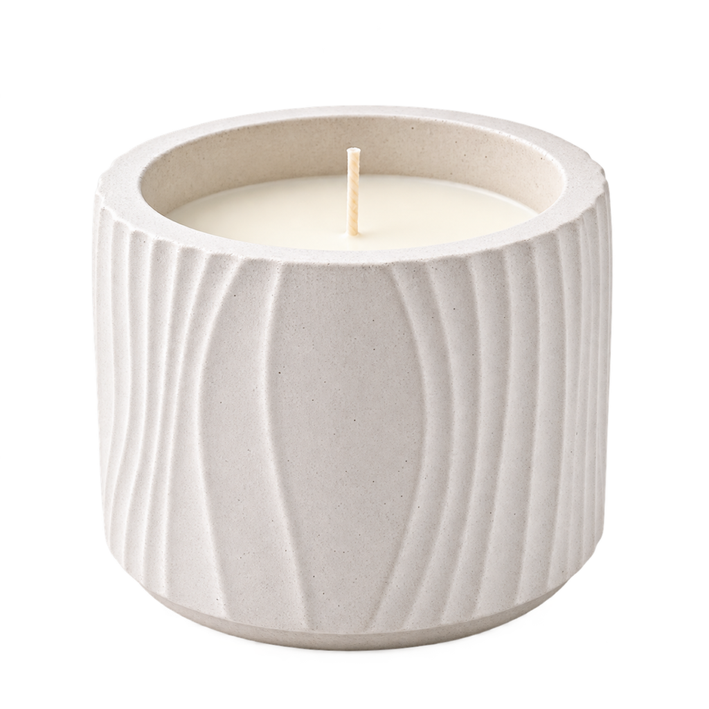 Chandini Raat ceramic jar candle with an elegant white carved design