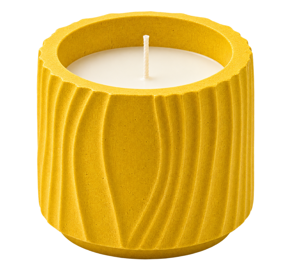 Royal Wedding ceramic jar candle with a warm golden floral design sandalwood