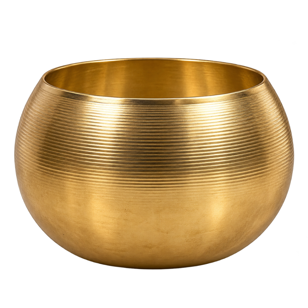 Golden dome-shaped candle in an elegant metallic gold jar, featuring premium wax and a luxurious decorative finish for home décor and gifting.