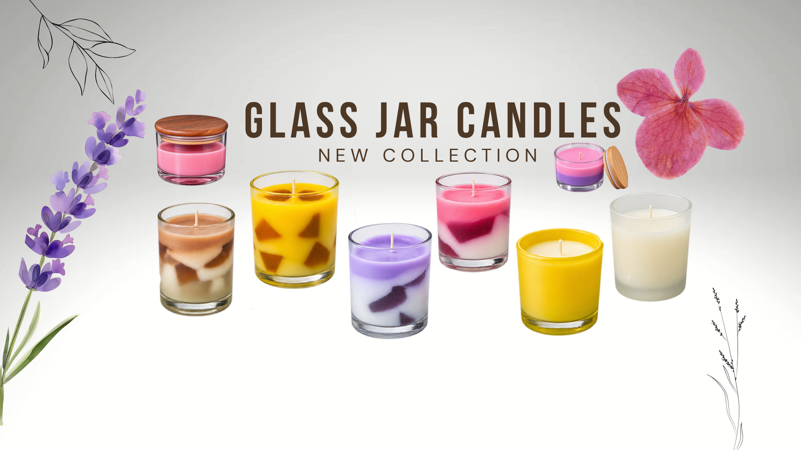 Elegant glass jar candles crafted with premium wax, offering a warm glow and sophisticated décor for any living space.