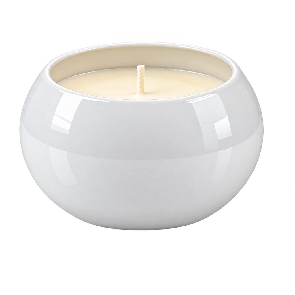 White metal jar candle filled with premium wax, featuring a clean and elegant finish for stylish home décor and a warm ambiance.